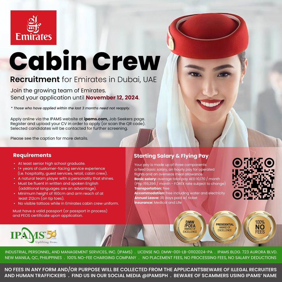 Emirates Cabin Crew Recruitment Drive with IPAMS Philippines (November ...