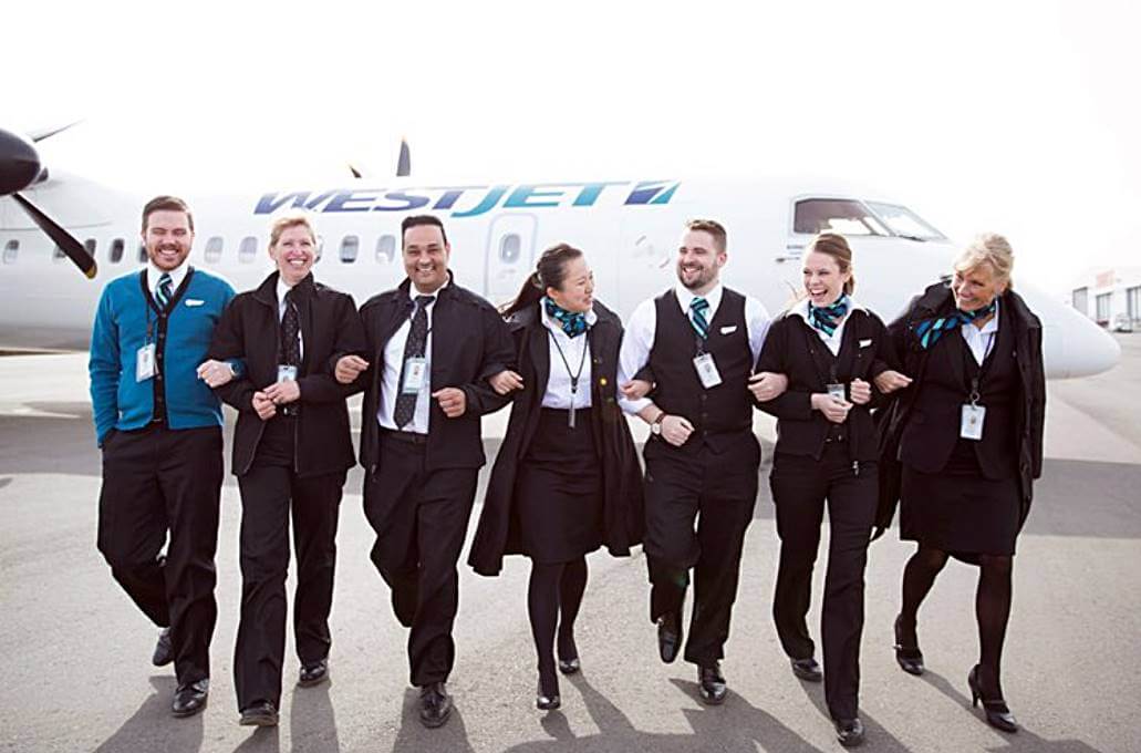 westjet crew flight attendants male and female
