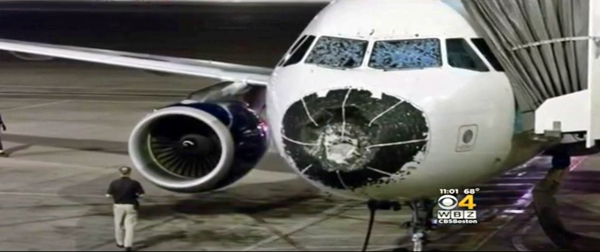 delta flight damaged by hail