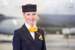 Lufthansa female flight stewardess