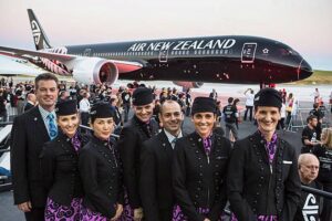 air new zealand flight attendants in uniform