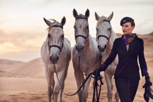 female etihad flight attendant horses
