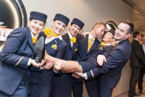 lufthansa flight attendants in uniform