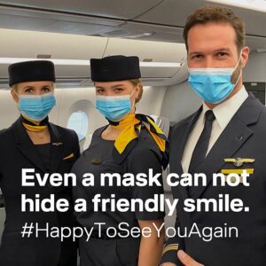 lufthansa flight attendants with mask