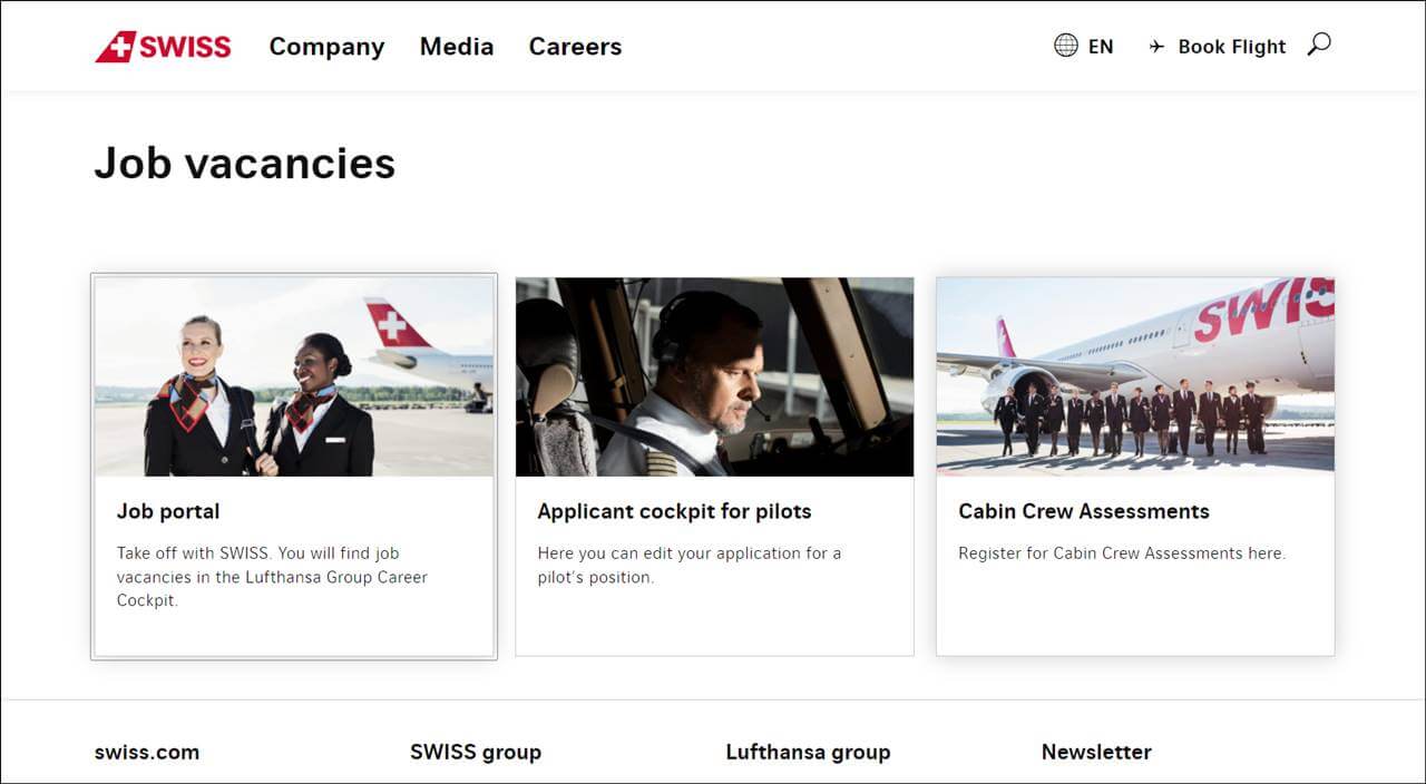 swiss international flight attendant careers page