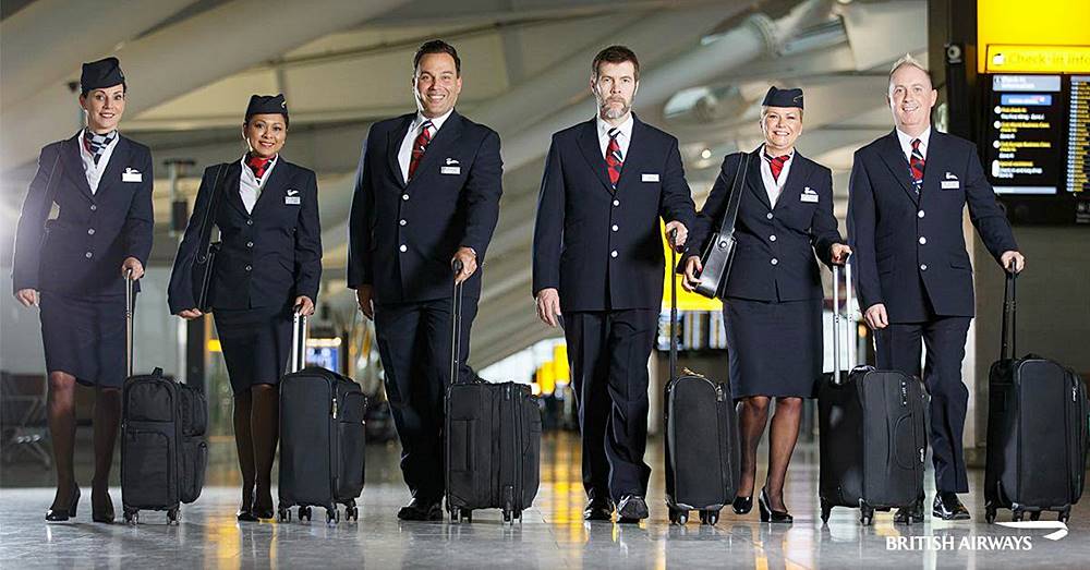 british airways male and female flight attendant