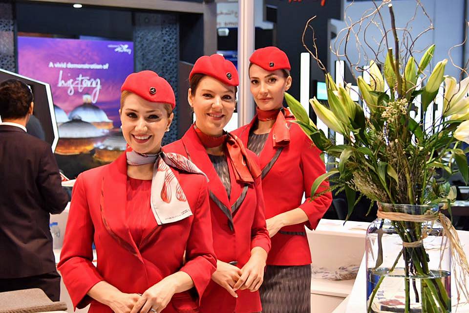 female turkish airlines crew at arabian travel market