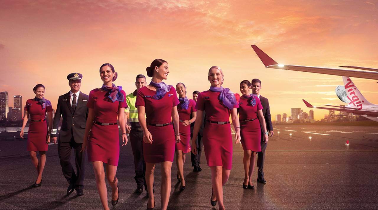 virgin australia male and female flight attendant uniform