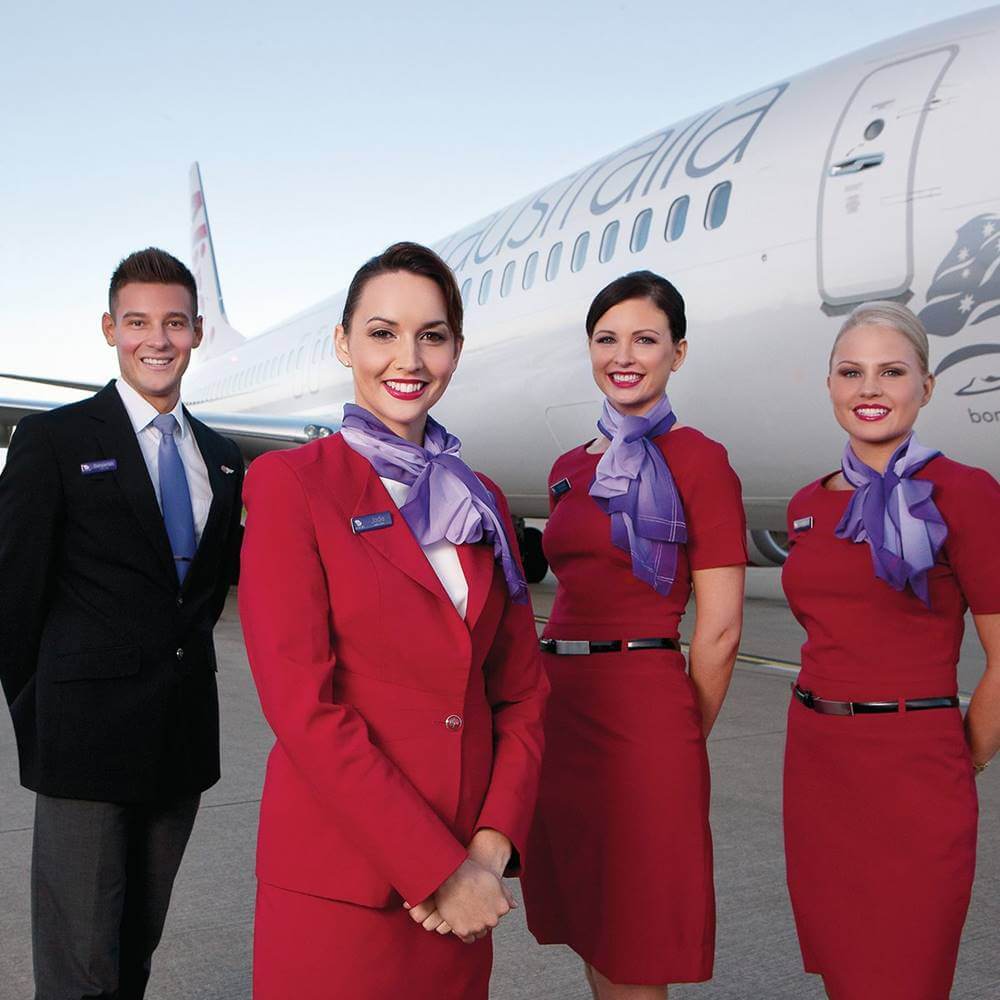 virgin australia male and female flight attendant uniforms