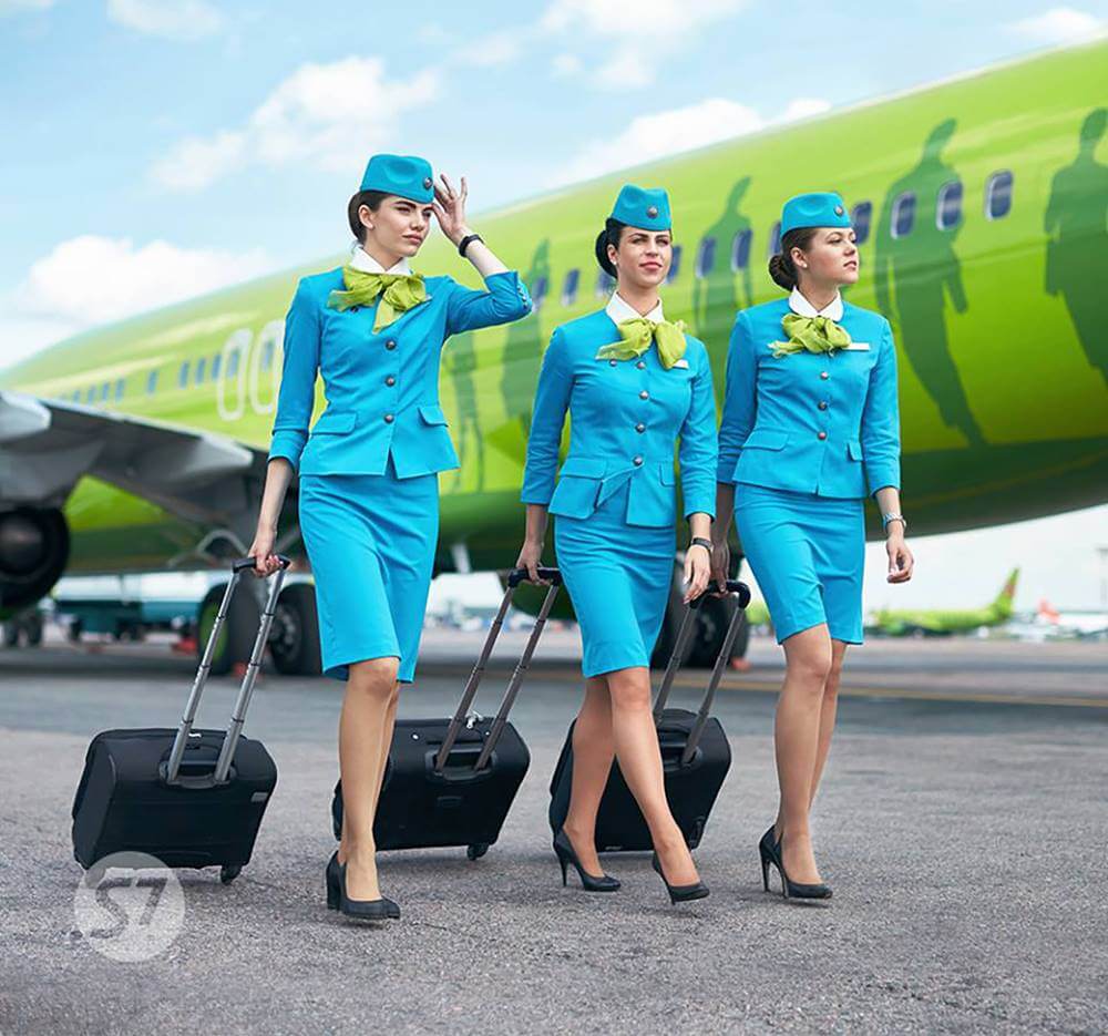 s7 female flight attendant blue uniforms