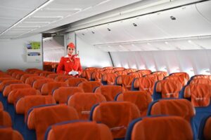 aeroflot female flight attendant in plane