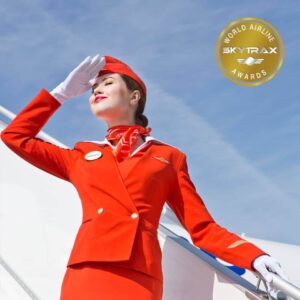 aeroflot female flight attendant in plane photo