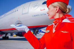aeroflot female flight attendant red uniform