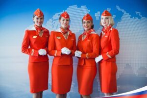 aeroflot female flight attendant smiles