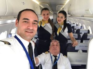 canaryfly flight attendants with pilots