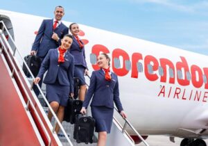 corendon airlines male and female flight attendant uniforms