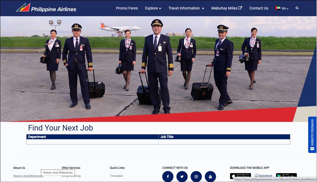 philippine airlines careers listing on the pal website