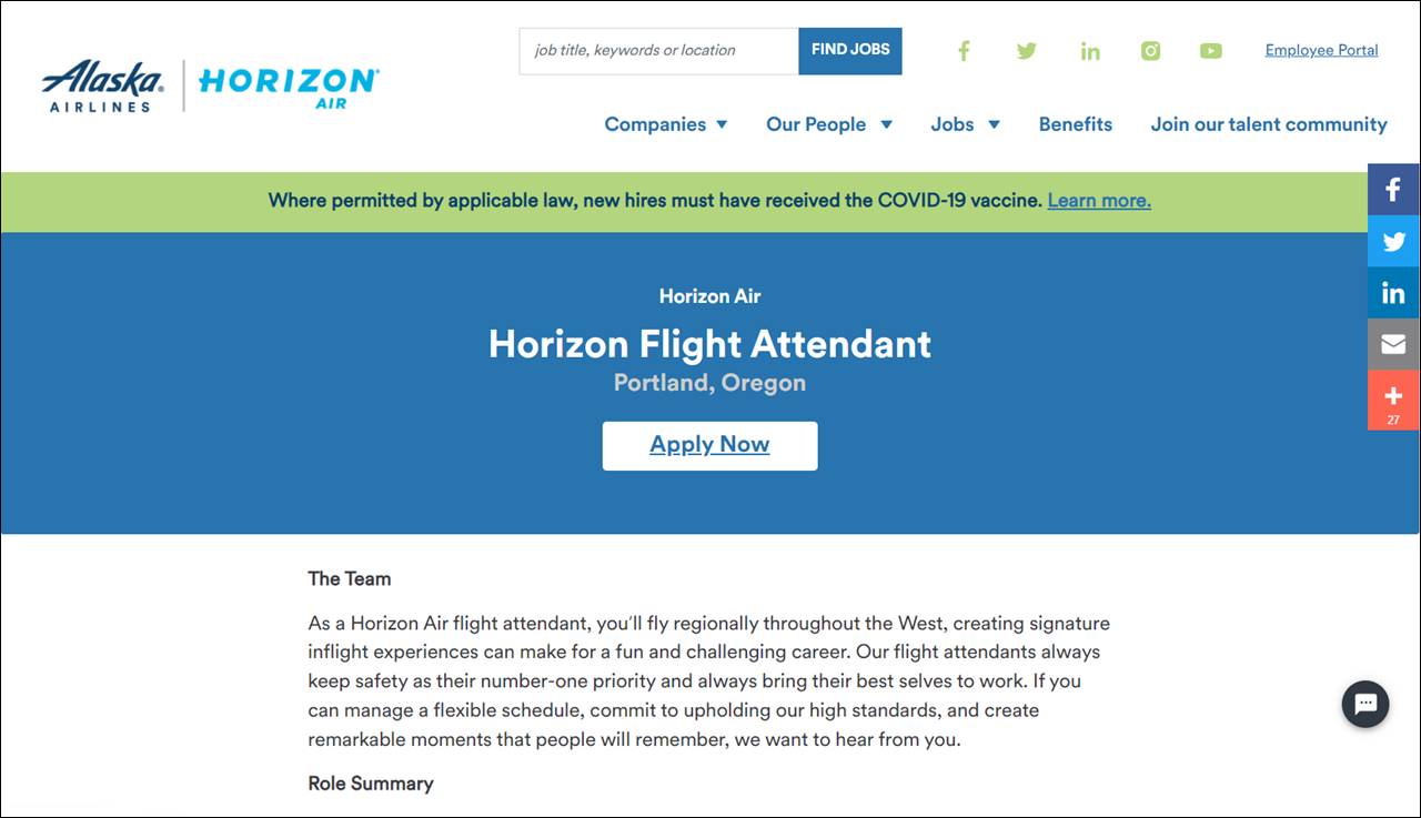 alaska airline horizon air crew job opportunity