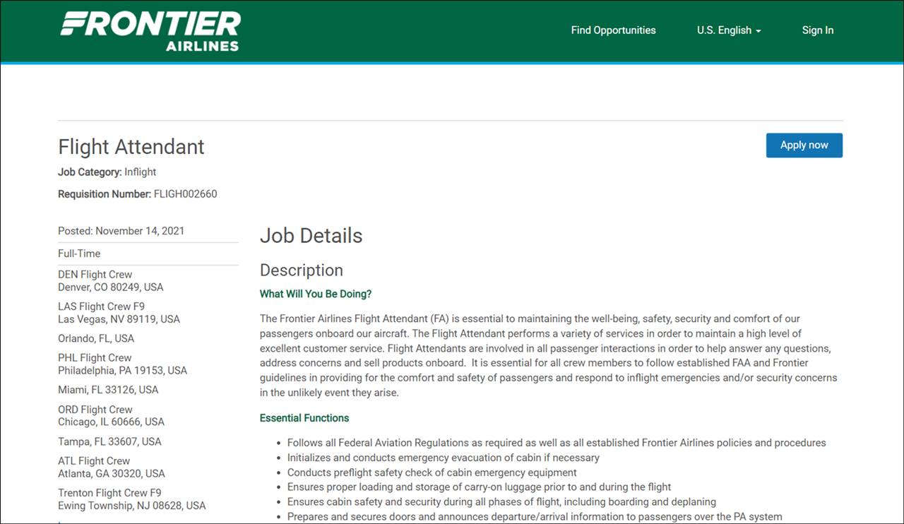frontier airlines careers page