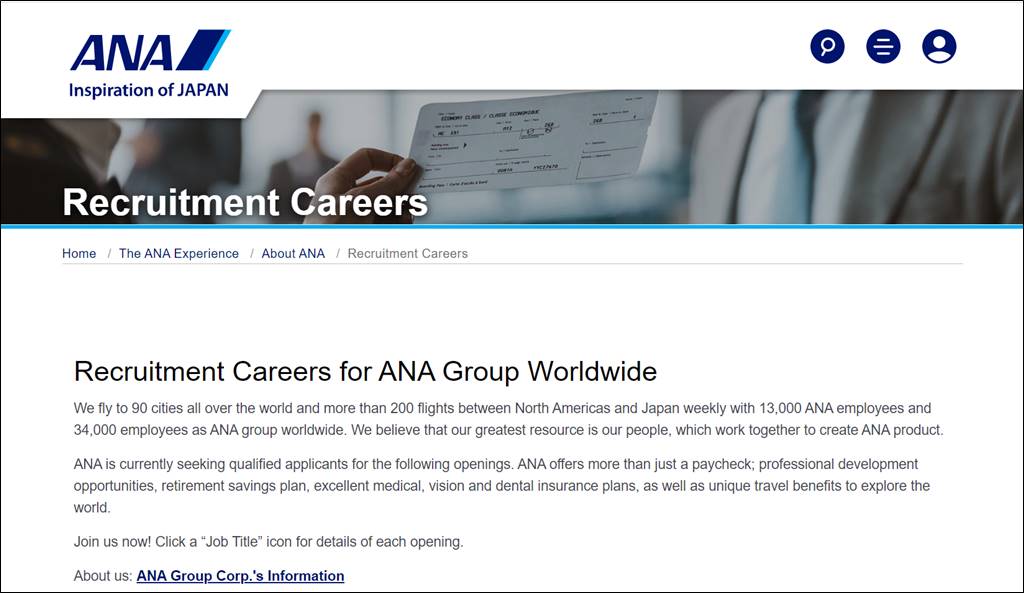 ana all nippon airways japan careers page for flight attendants