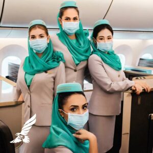 gulf air female cabin crew with masks