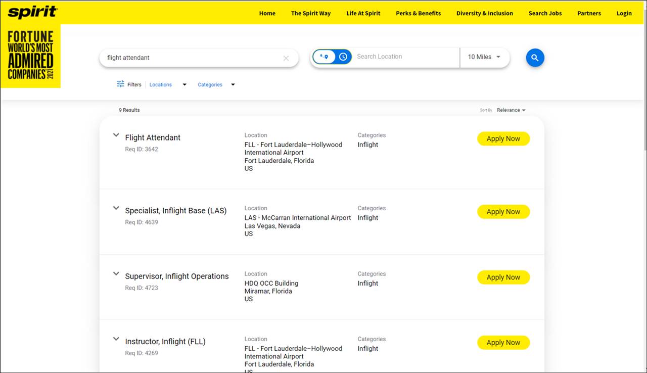 spirit airlines flight attendant careers page
