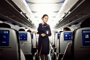 jetblue female flight attendant on duty