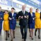 ryan air male and female crew with female pilot