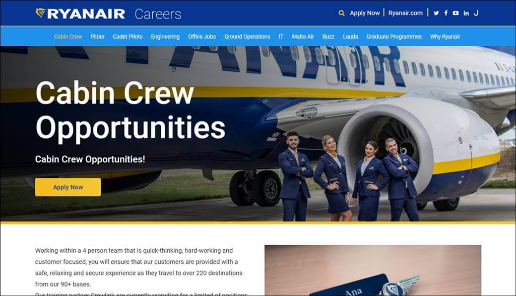 Ryanair careers page