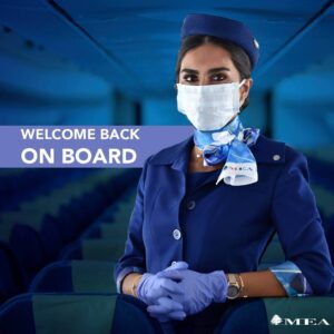 MEA airlines Air Liban female flight attendant with mask
