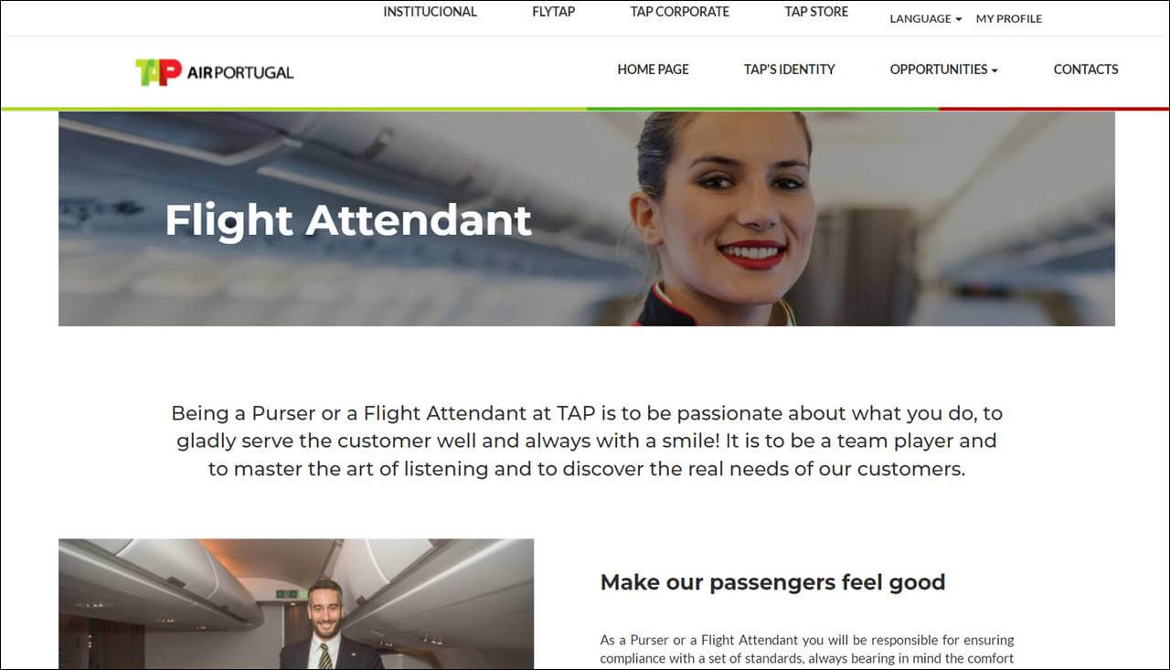TAP Air portugal flight attendant careers page