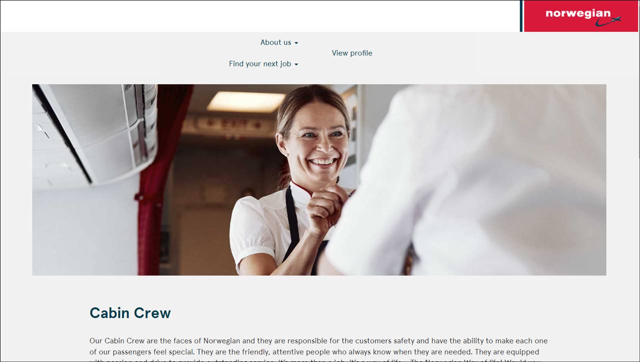 Norwegian Air careers page