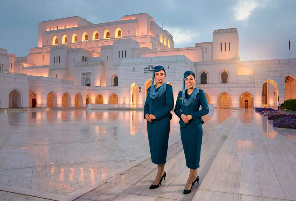 oman air female crew in uniforms