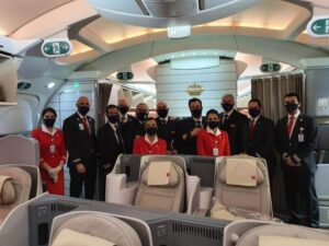 royal jordanian crew in plane cabin