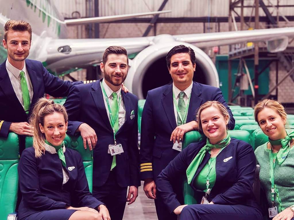 transavia pilot with cabin crew