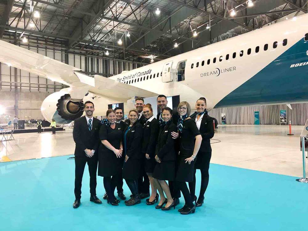 westjet male and female cabin crew uniform