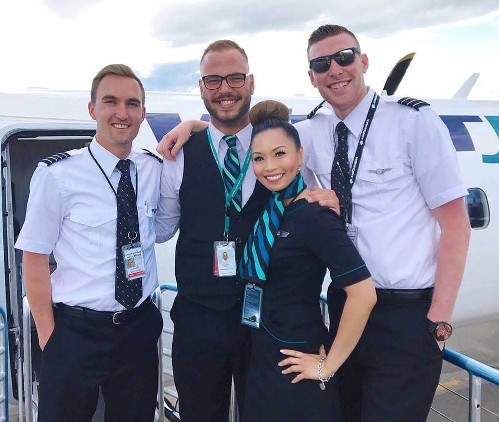 westjet pilots with cabin crew