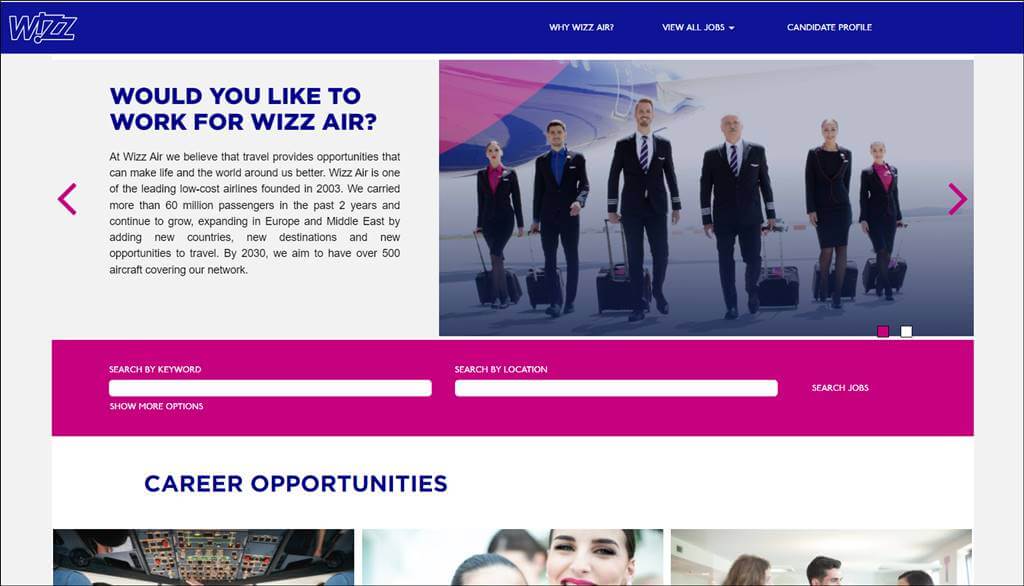 Wizz Air Careers Page screenshot