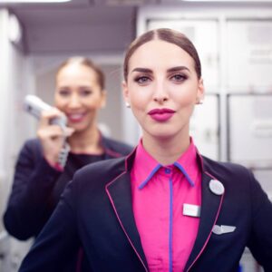 wizz air female flight crew uniform pink
