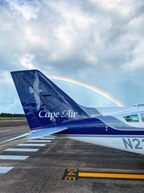 cape air plane with rainbow
