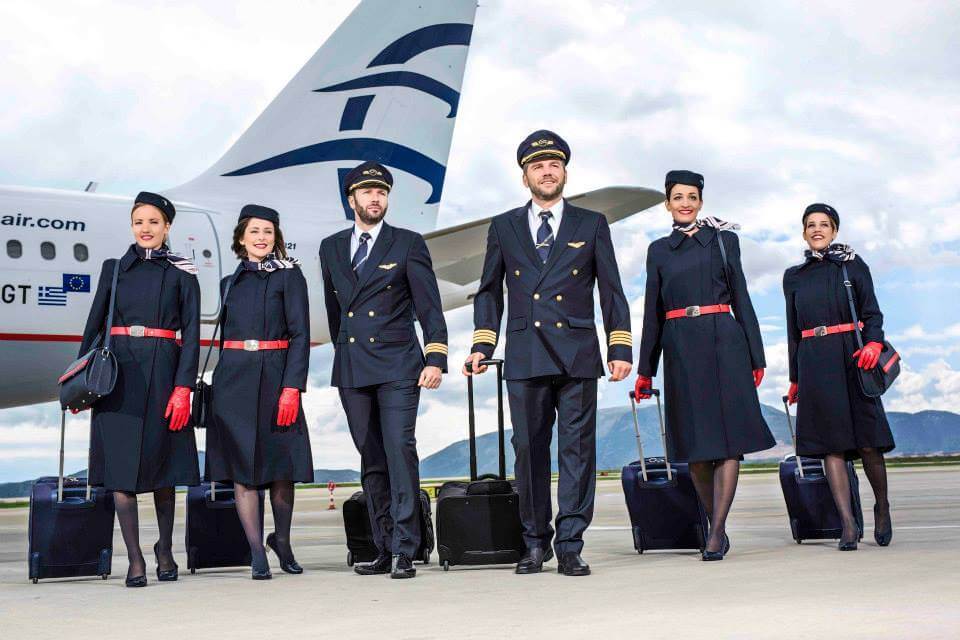 aegean airlines flight attendants with pilots uniform