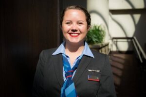 envoy air happy female flight attendant