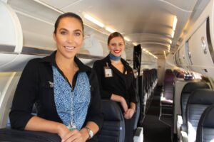 go jet female flight attendants inside plane