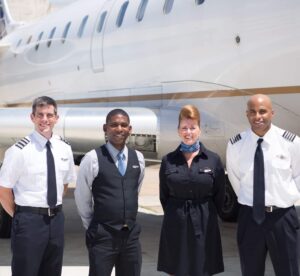 go jet flight attendants with pilot