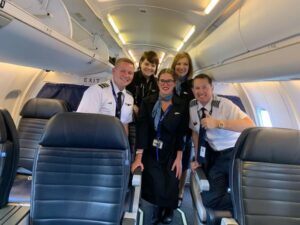 go jet pilots and cabin crews inside plane