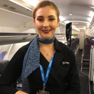 go jet smiling female flight attendant