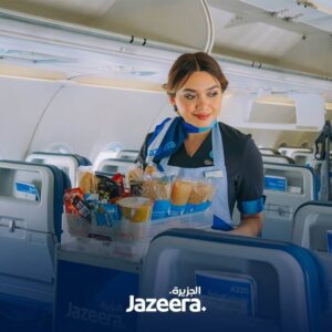 jazeera airways cabin crew with trolley