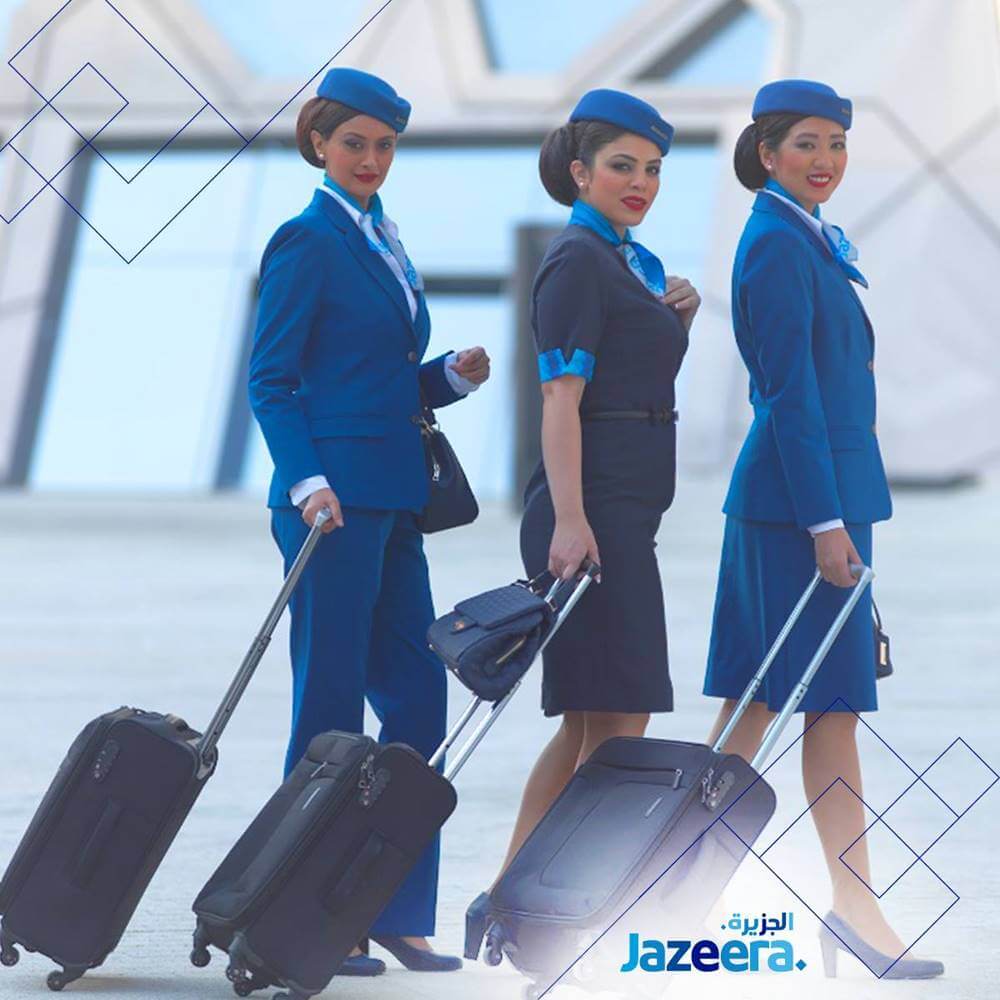 jazeera airways female flight attendants full uniform
