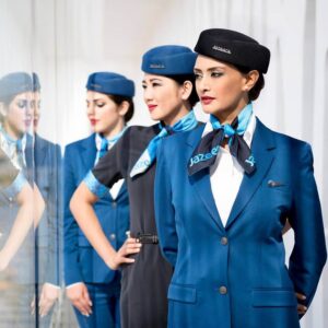 jazeera airways female flight attendants pose