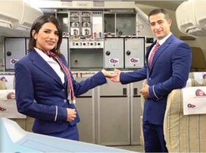 jordan aviation male and female flight atendants galley